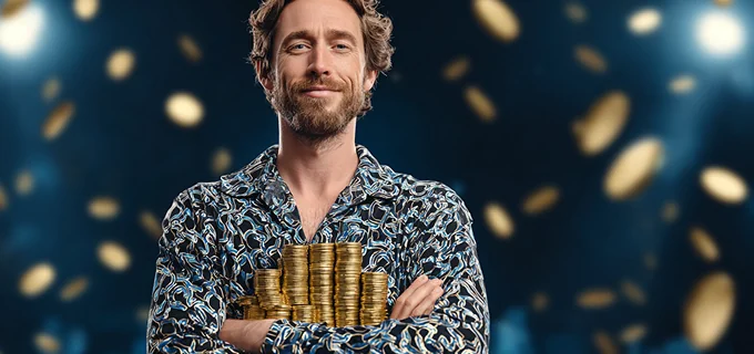 Giocatore elegante con dadi d’oro - Banner promozionale